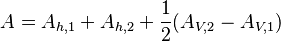 A=A_{h,1} + A_{h,2} + \frac{1}{2}(A_{V,2} - A_{V,1})